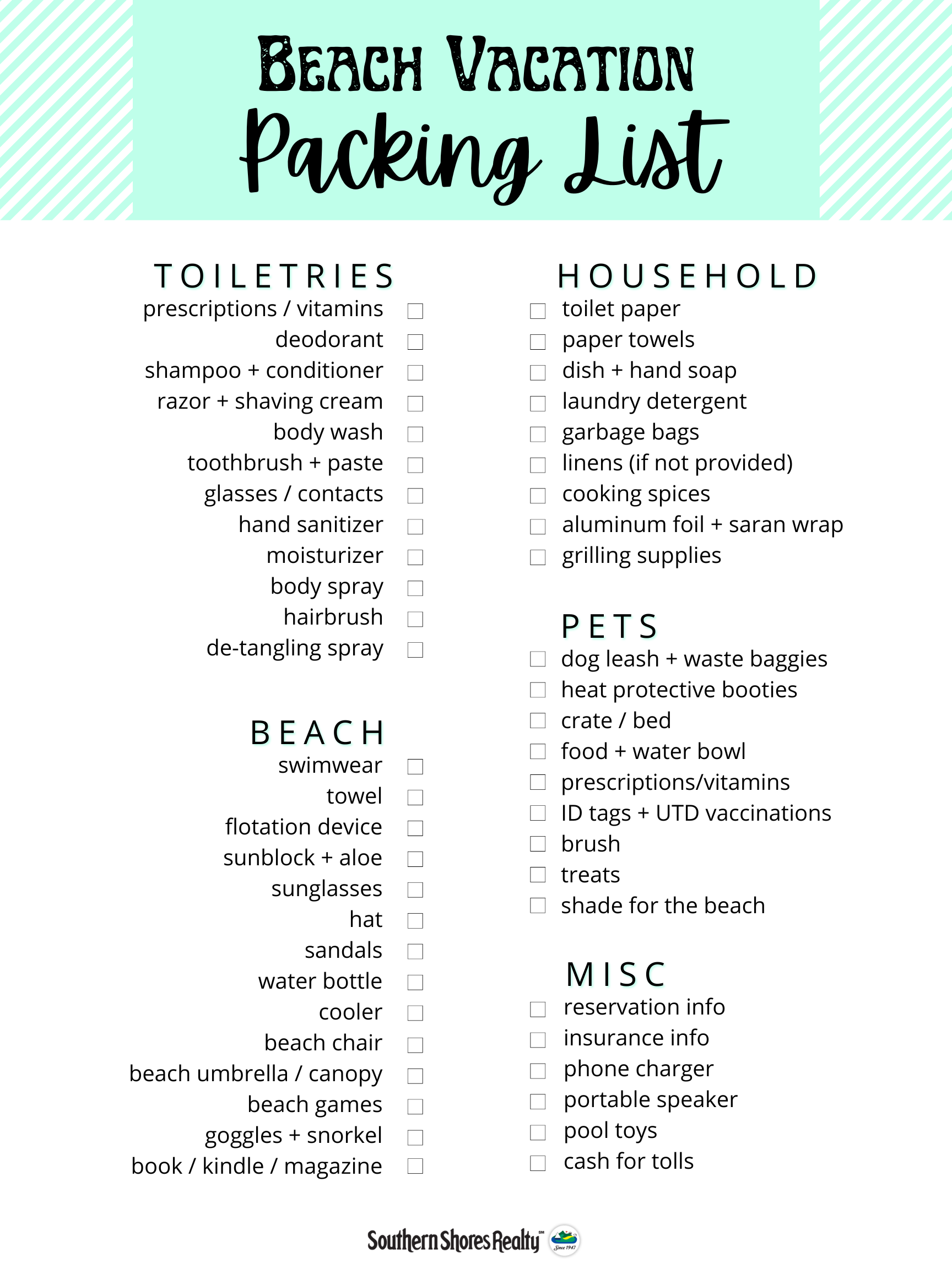The Outer Banks Vacation Rental Packing List
